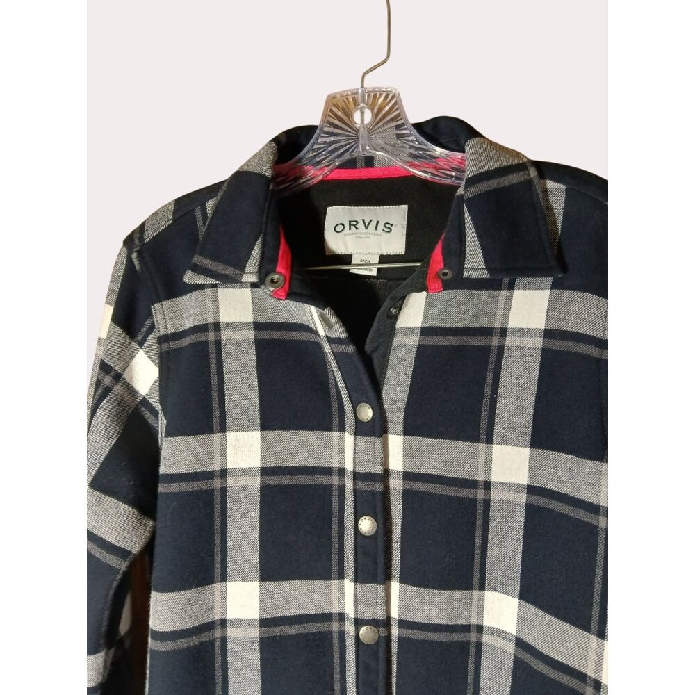 Orvis Womens Plaid Flannel Shirt Jacket Black Gray Snap Button Front S Pockets - Picture 2 of 16